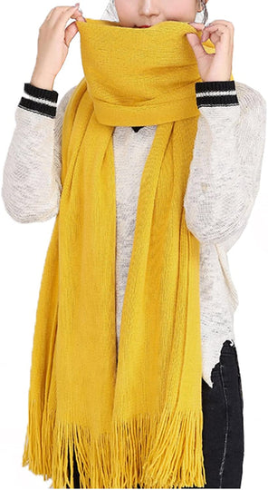 Wander Agio Women's Warm Long Scarves Winter Scarfs Pure Color Scarf Tassel