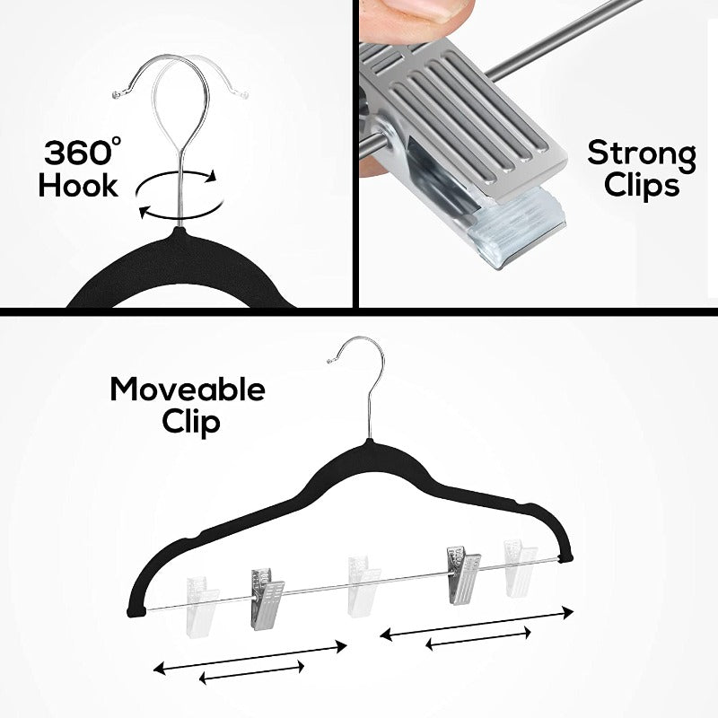 24 Pack Velvet Skirt Hangers with Notches & Clips - 360 Degrees Swivel Hook