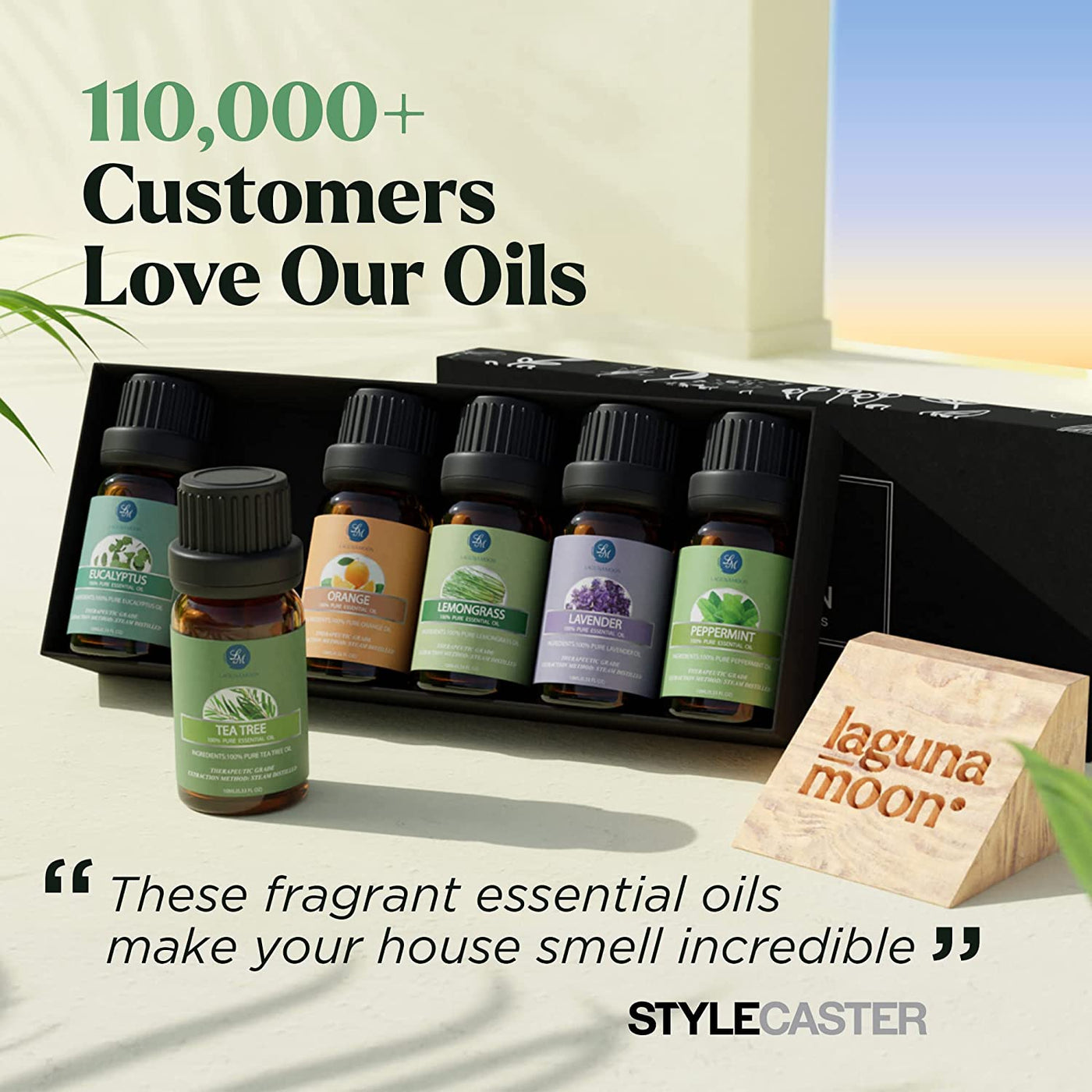 6 Pack Essential Oils Set - Organic Blends for Diffusers - Peppermint, Tea Tree, Lavender, Eucalyptus, Lemongrass, Orange