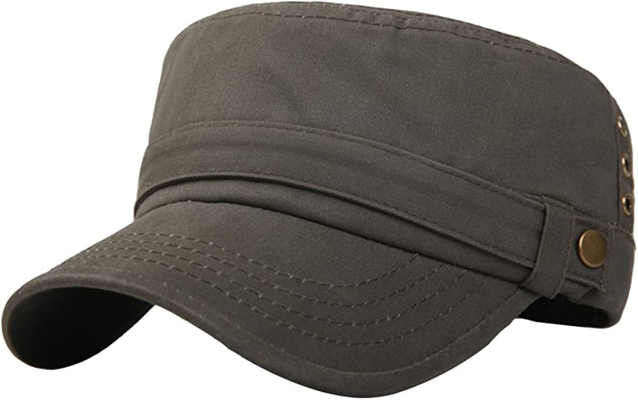 Men's Cotton Flat Top Peaked Baseball Twill Army Military Corps Hat Cap Visor