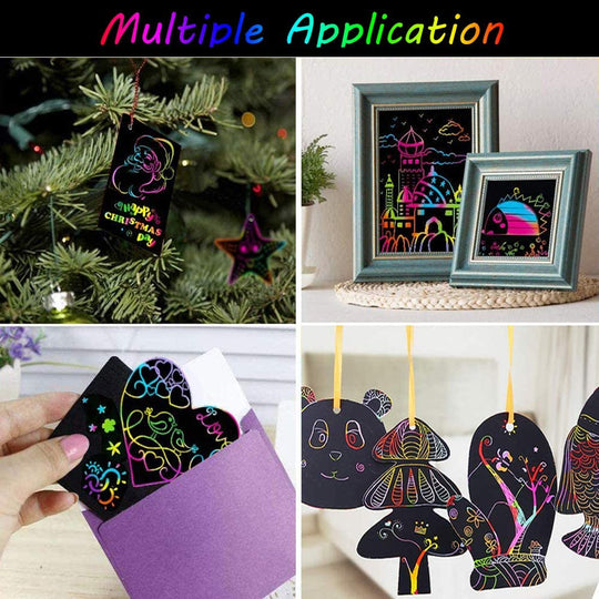 Scratch Paper Art Set for Kids Rainbow Magic Scratch Off Paper Black Scratch Sheets Notes Cards Boards Doodle Pads Childrens Arts and Crafts Projects Kit for Girls Boys Adults Birthday Christmas Gift
