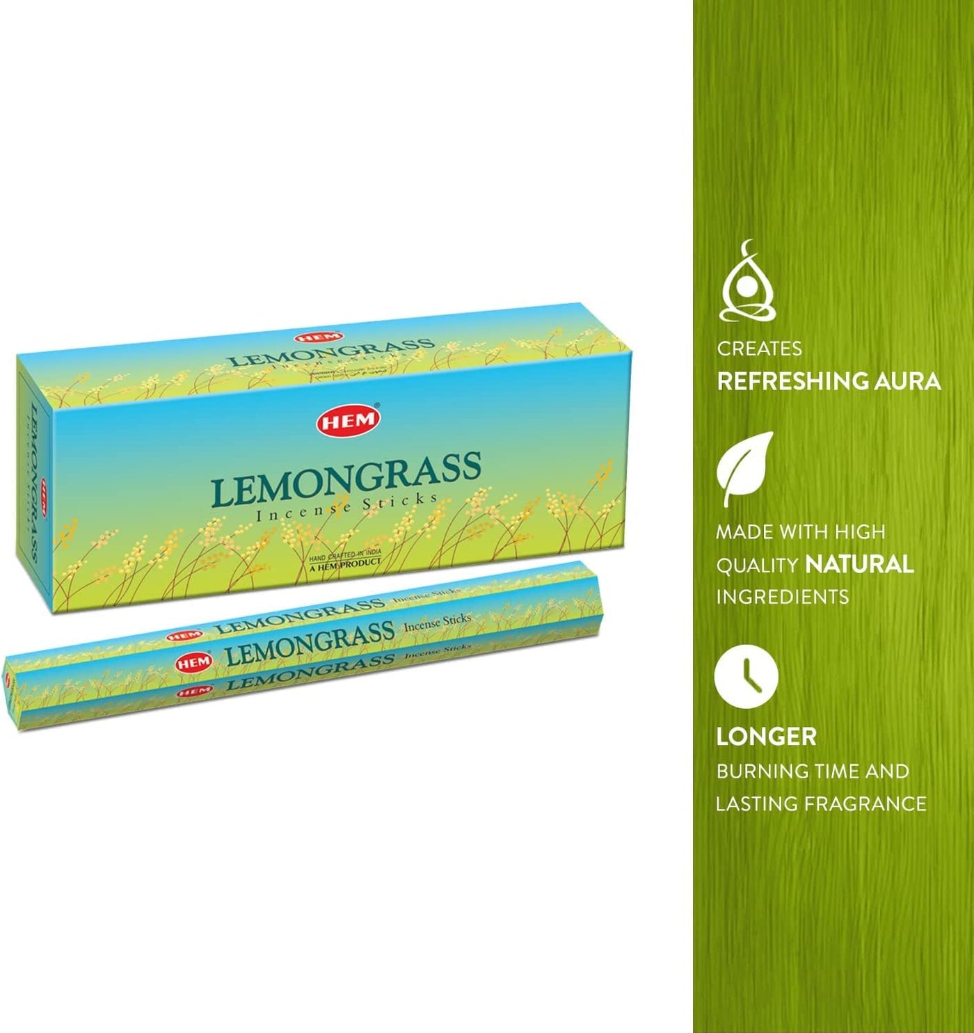 HEM Lemongrass Incense Sticks - Pack of 6 (20 Sticks Each) Scented Sticks for Relaxing & Meditation