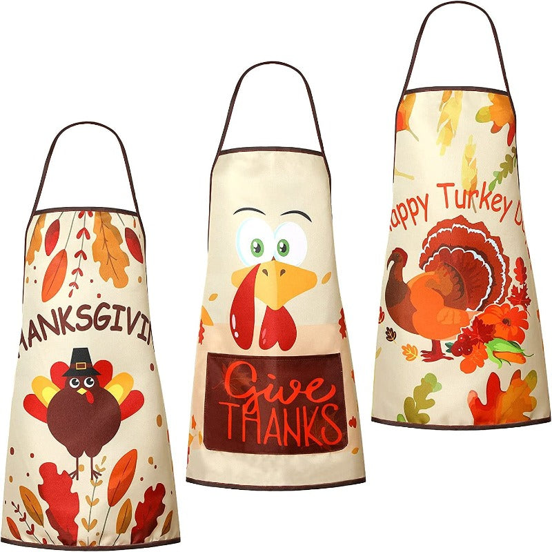 3 Piece Fabric Thanksgiving Turkey Cooking Chef Aprons