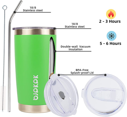  20 oz Insulated Tumblers With Lid And Straw Stainless Steel Coffee Tumbler Cup,Green