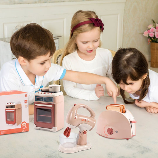3Pcs Kids Play Kitchen with Oven, Toaster and Stirrer, Toy Kitchen Appliance for Toddlers Girls Boys Gift
