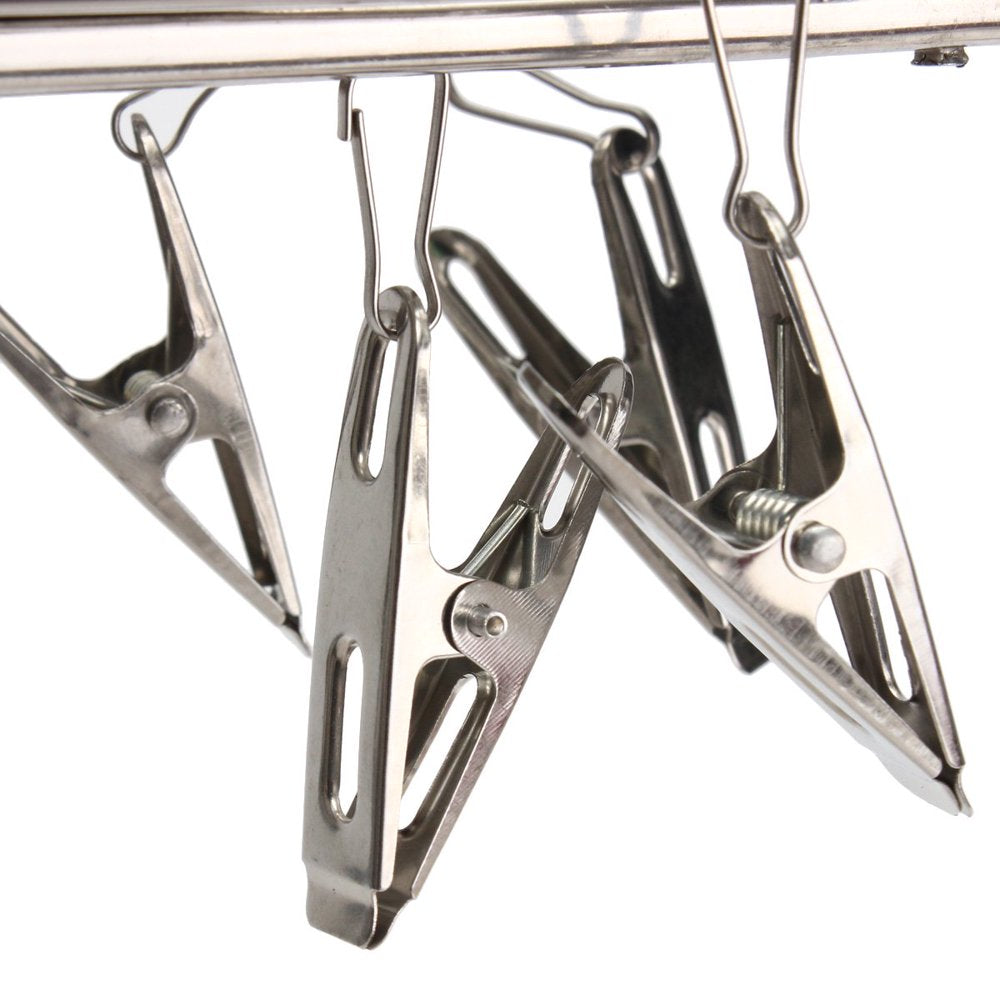 Stainless Steel Drying Rack with 20 Clips, Space Saver Drip Sock Dryer Hanger Drying Pegs Hook, Swivel Windproof Clothespin Clothes Hanger Dryer for Laundry Clothes Socks Underwear