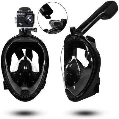 Full Face Snorkel Mask Set with Panoramic View and Action Camera Mount  Anti-Fog and Anti-Leak Design