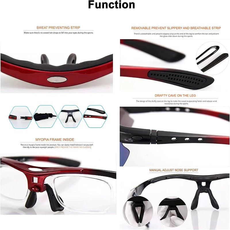 Anti-UV400 Cycling Glasses, Polarized Sports Sunglasses with 4 Interchangeable Lenses