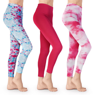 3 Pack Tie Dye Leggings - Athletic Casual Lounge and Yoga Pants Double Brushed 4-Way Stretch
