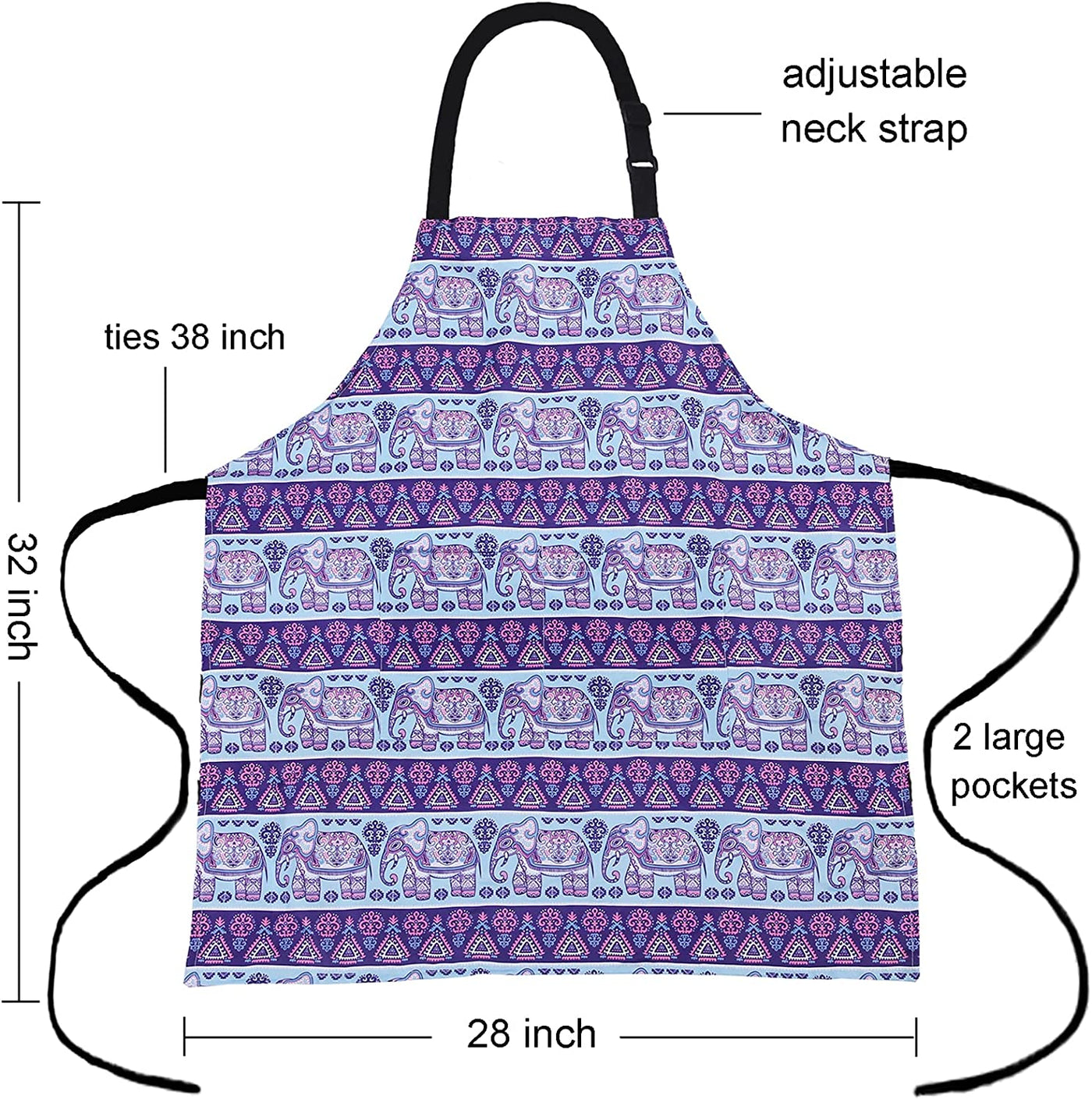 Adjustable Bib Apron Extra Long Ties with 2 Pockets 