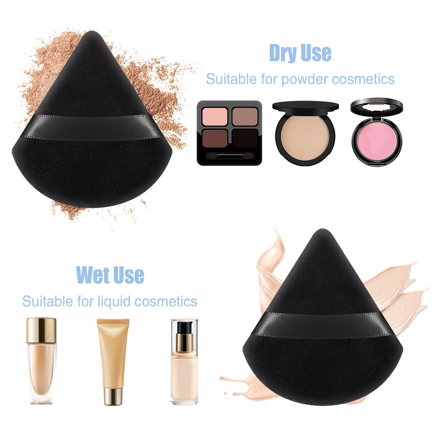 6 Pieces Powder Puff Face Soft Triangle Makeup Puff for Loose Powder Body Powder, Wedge Shape Velour Cosmetic Sponge for Contouring, Under Eyes and Corners, Beauty Makeup Tools