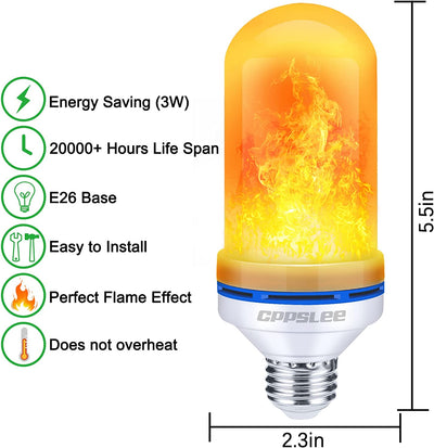 2 Pack  LED Flame Light Bulbs, 4 Modes Fire Light Bulbs, E26 Base Flame Bulb, Christmas Party, Indoor and Outdoor Home Decoration 