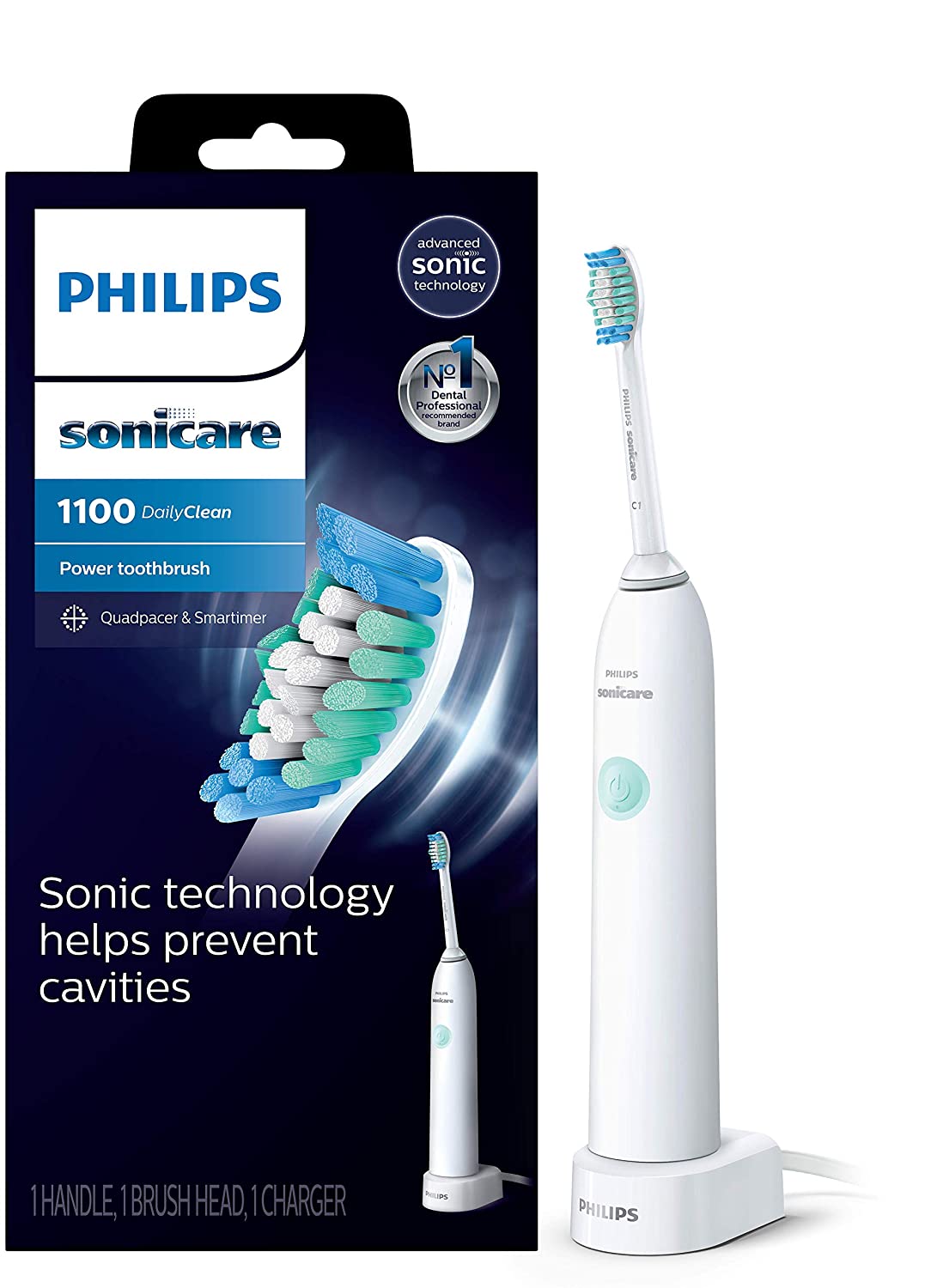 Philips Sonicare DailyClean 1100 Rechargeable Electric Toothbrush, White HX3411/04