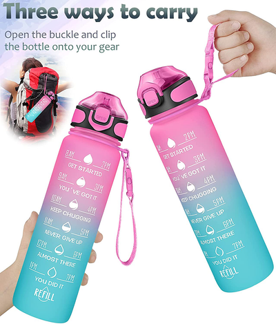 Water Bottle 32oz with Straw, Motivational Water Bottle with Time Marker & Buckle Strap,Leak-Proof Tritan BPA-Free, Ensure You Drink Enough Water for Fitness, Gym, Camping, Outdoor Sports