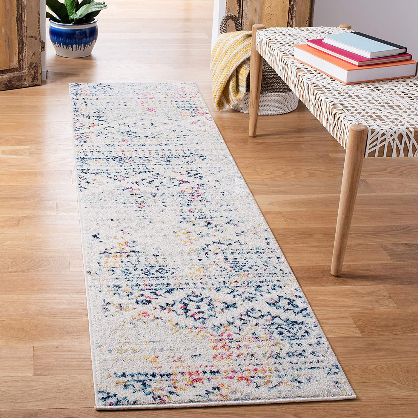 Safavieh Tulum Collection TUL272C Moroccan Boho Tribal Non-Shedding Stain Resistant Living Room Bedroom Runner, 2' x 11' , Ivory / Blue