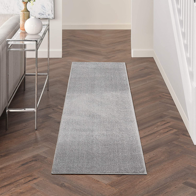 Nourison Essentials Solid Contemporary Silver Grey 2'x10' Runner Rug , 2'2" X 10'