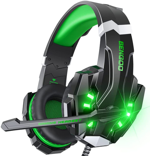 BENGOO G9000 Stereo Gaming Headset for PS4 PC Xbox One PS5 Controller, Noise Cancelling Over Ear Headphones with Mic, LED Light, Bass Surround, Soft Memory Earmuffs for Laptop Mac - Green