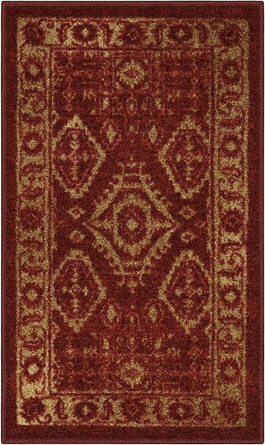 Maples Rugs Georgina Traditional Runner Rug Non Slip Hallway Entry Carpet [Made in USA], 1'8 x 5, Red/Gold