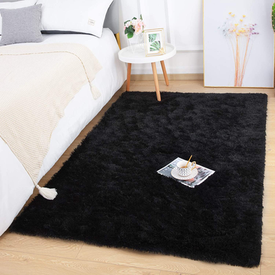 Quenlife Soft Bedroom Rug, Plush Shaggy Carpet Rug for Living Room, Fluffy Area Rug for Kids Grils Room Nursery Home Decor Fuzzy Rugs with Anti-Slip Bottom, 4 x 6ft, Black