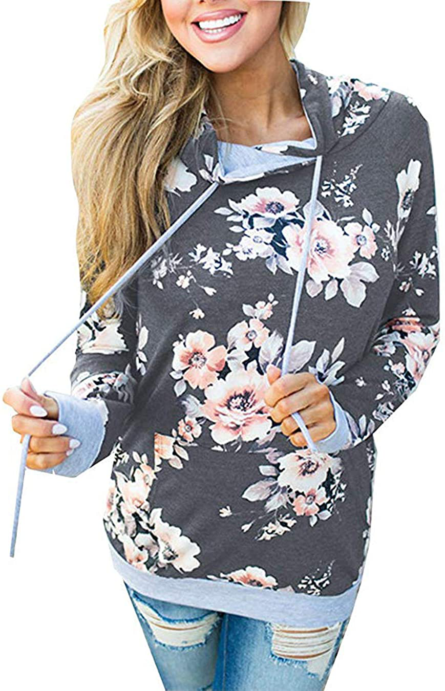 Barlver Women's Casual Hoodies Long Sleeve Sweatshirts Cowl Neck Drawstring Hooded Pullover Top with Pockets