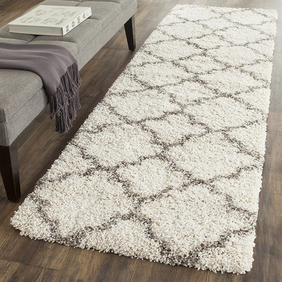 SAFAVIEH Hudson Shag Collection SGH282A Moroccan Trellis Non-Shedding Living Room Bedroom Dining Room Entryway Plush 2-inch Thick Runner, 2'3" x 12' , Ivory / Grey