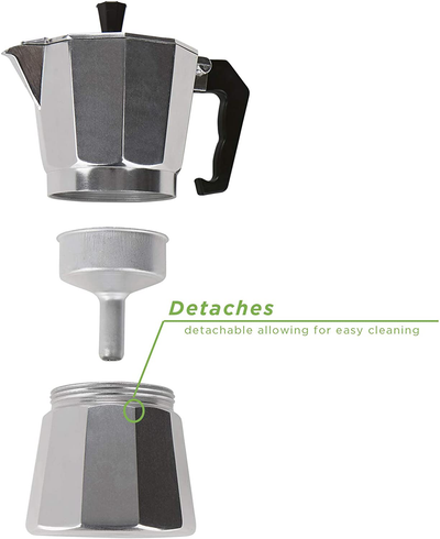 Mind Reader CSTOVE-SIL Stove Top Espresso, Stainless Steel, Coffee Maker for Gas or Electric Stovetop, Silver, One Size