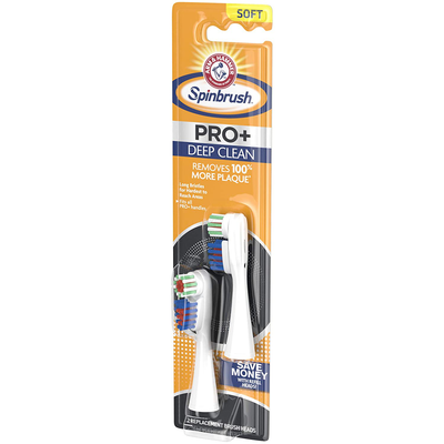 ARM & HAMMER Spinbrush PRO+ Deep Clean REFILLs– Spinbrush Battery Powered Toothbrush Removes 100% More Plaque- Soft Bristles -Two Replacement Heads