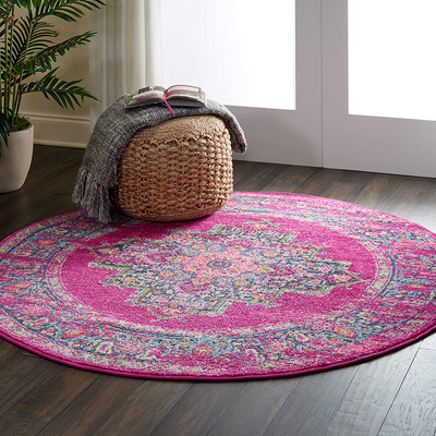 Nourison Passion Pink Boho Area Rug 5'3" x Round, Fuchsia, 5 Feet