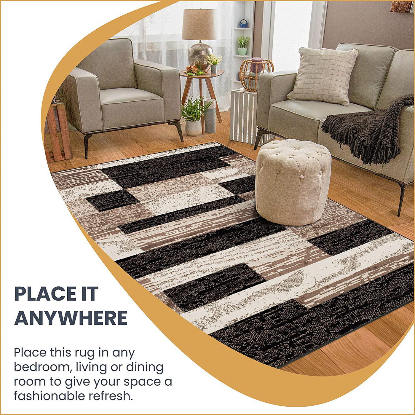 SUPERIOR Rockwood Modern Geometric Patchwork Polypropylene Indoor Area Rug or Runner with Jute Backing, 2' X 3', Chocolate