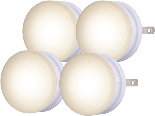 Lights by Night, Mini LED Night Light, Plug-in, Dusk to Dawn, Compact, UL-Listed, Ideal for Office, Bathroom, Bedroom, Nursery, Hallway, Kitchen, 45084, 4 Pack, White, 4 Count
