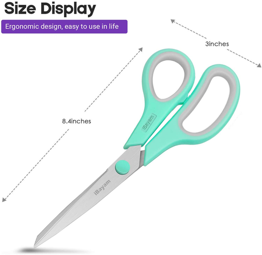 Scissors, iBayam 8" Multipurpose Scissors Bulk 3-Pack, Ultra Sharp Blade Shears, Comfort-Grip Handles, Sturdy Sharp Scissors for Office Home School Sewing Fabric Craft Supplies, Right/Left Handed