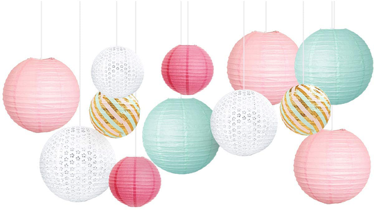 Black & Gold Party Supplies - 12Pcs Black and Gold Metallic Foil Paper Lanterns