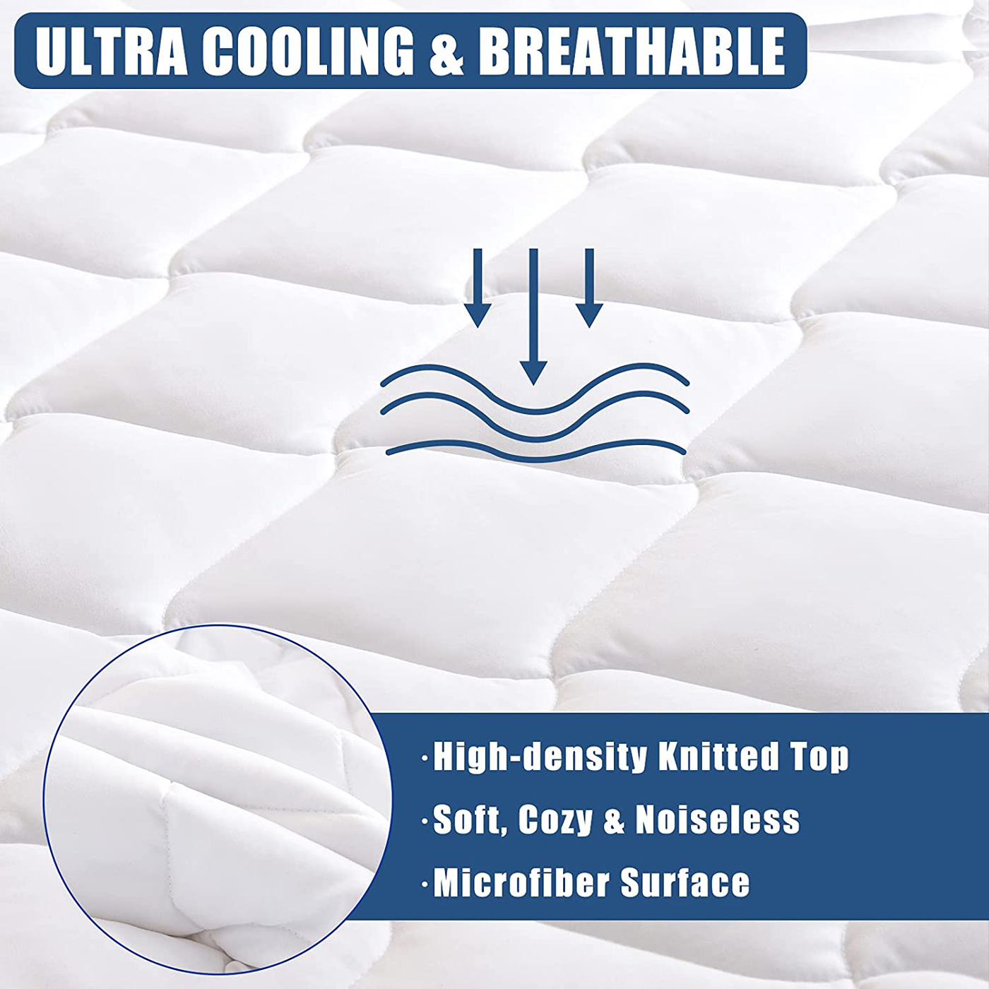 Cal King Size Quilted Fitted Mattress Pad, Waterproof Breathable Cooling Mattress pad, Stretches up to 21 Inches Deep Pocket Hollow Alternative Filling Noiseless Mattress Cover