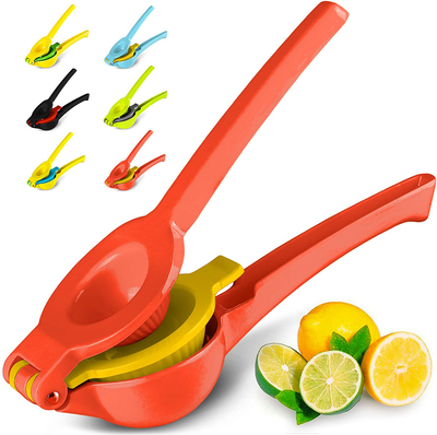 Zulay Metal 2-In-1 Lemon Lime Squeezer - Hand Juicer Lemon Squeezer - Max Extraction Manual Citrus Juicer (Bright Red and Yellow)