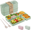 Bento Box for Adults Kids, 3-In-1 Meal Prep Container, 900ML Janpanese Lunch Box with Compartment, Wheat Straw, Leak-proof, Spoon & Fork, BPA-free 2 Pack (Beige+Beige)