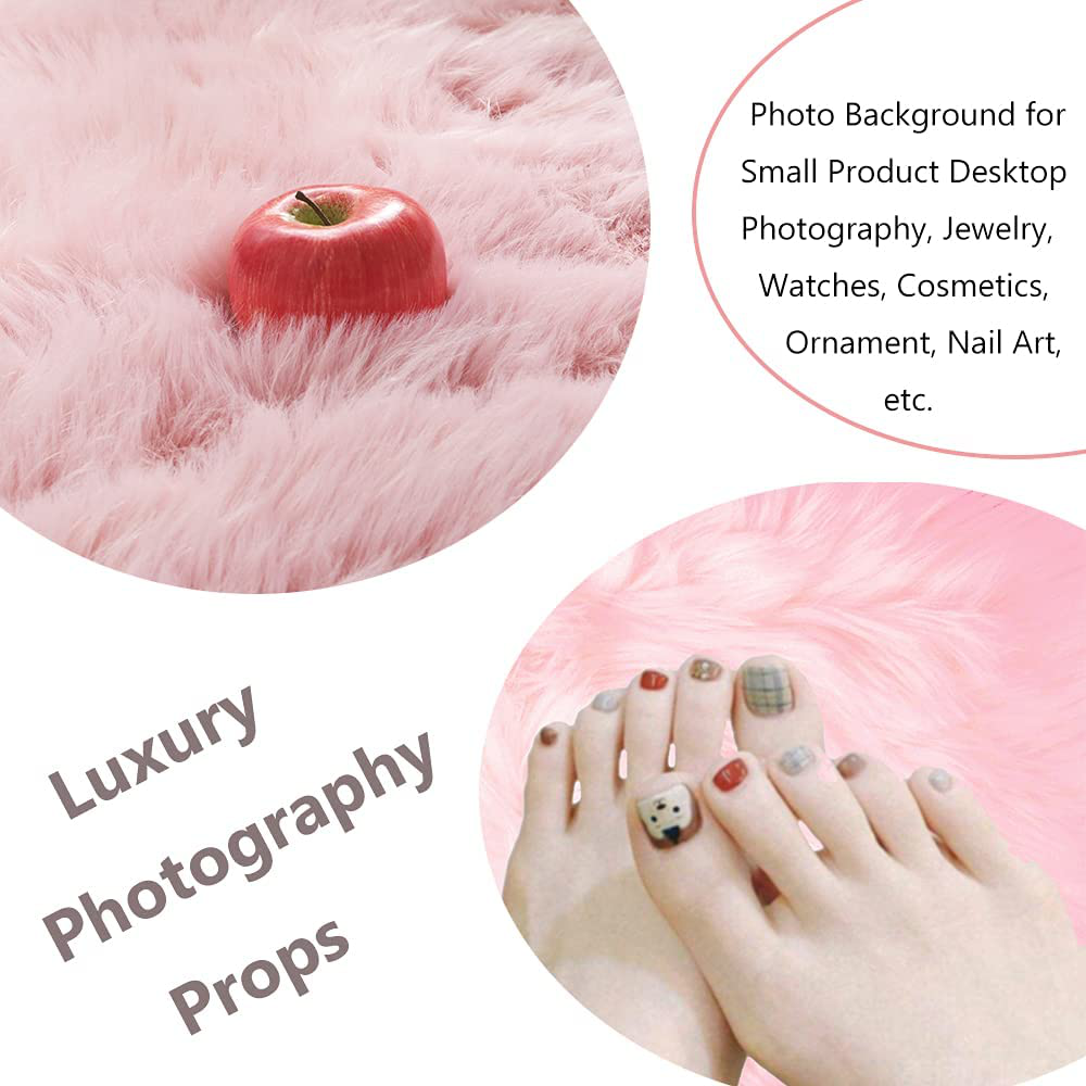 Small Product Photo Background & Luxury Photo Props, 12 Inches Small Square Faux Fur Sheepskin Cushion Fluffy Plush Area Rug, Great for Tabletop Photography, Jewelry, Nail Art, Home Decor (Pink)