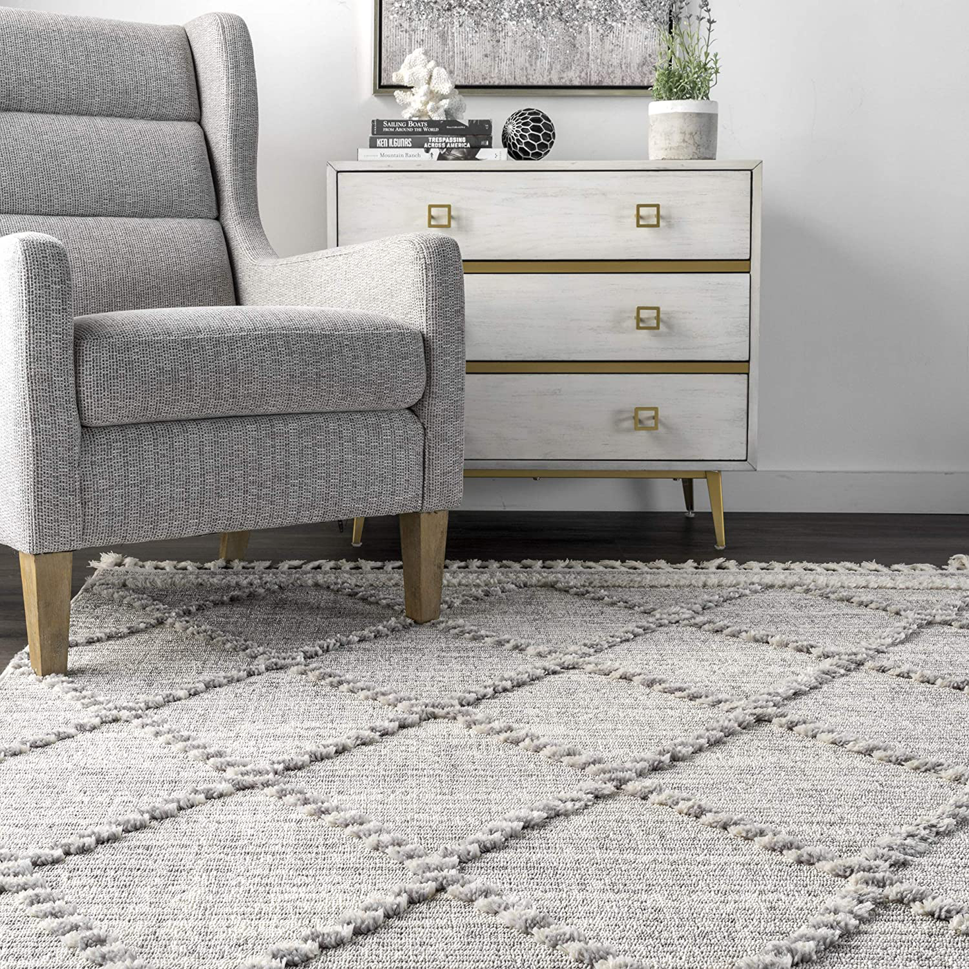 nuLOOM Lorden Textured Cable Trellis Tassel Area Rug, 3' x 5', Beige