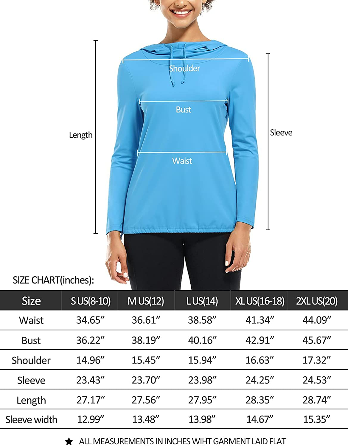 Fulbelle Women's UPF 50+ Long Sleeve Shirts Sun Protection Drawstring Lightweight Hooded Sweatshirts Outdoor Performance