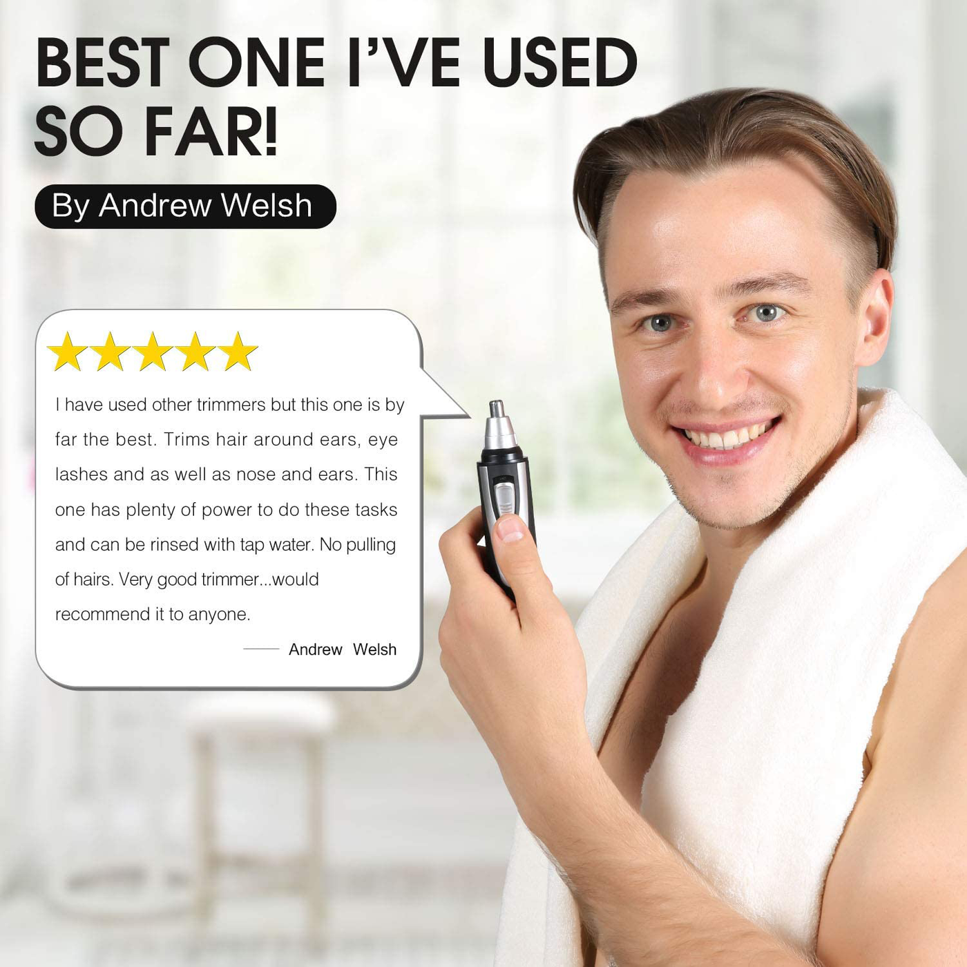 Ear and Nose Hair Trimmer Clipper - 2021 Professional Painless Eyebrow & Facial Hair Trimmer for Men Women, Battery-Operated Trimmer with IPX7 Waterproof, Dual Edge Blades for Easy Cleansing White
