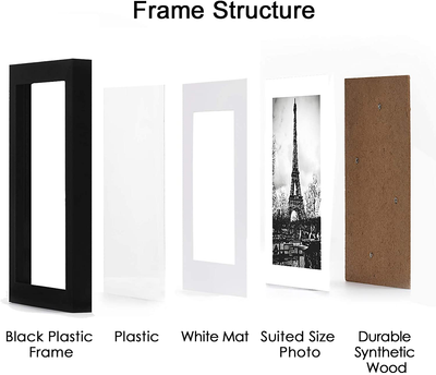 upsimples 8x12 Picture Frame Set of 5,Display Pictures 6x8 with Mat or 8x12 Without Mat,Wall Gallery Photo Frames,Black