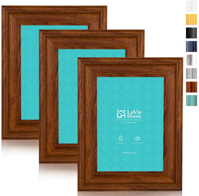 LaVie Home 5x5 Picture Frames (3 Pack, Distressed White Wood Grain) Rustic Photo Frame Set with High Definition Glass for Wall Mount & Table Top Display