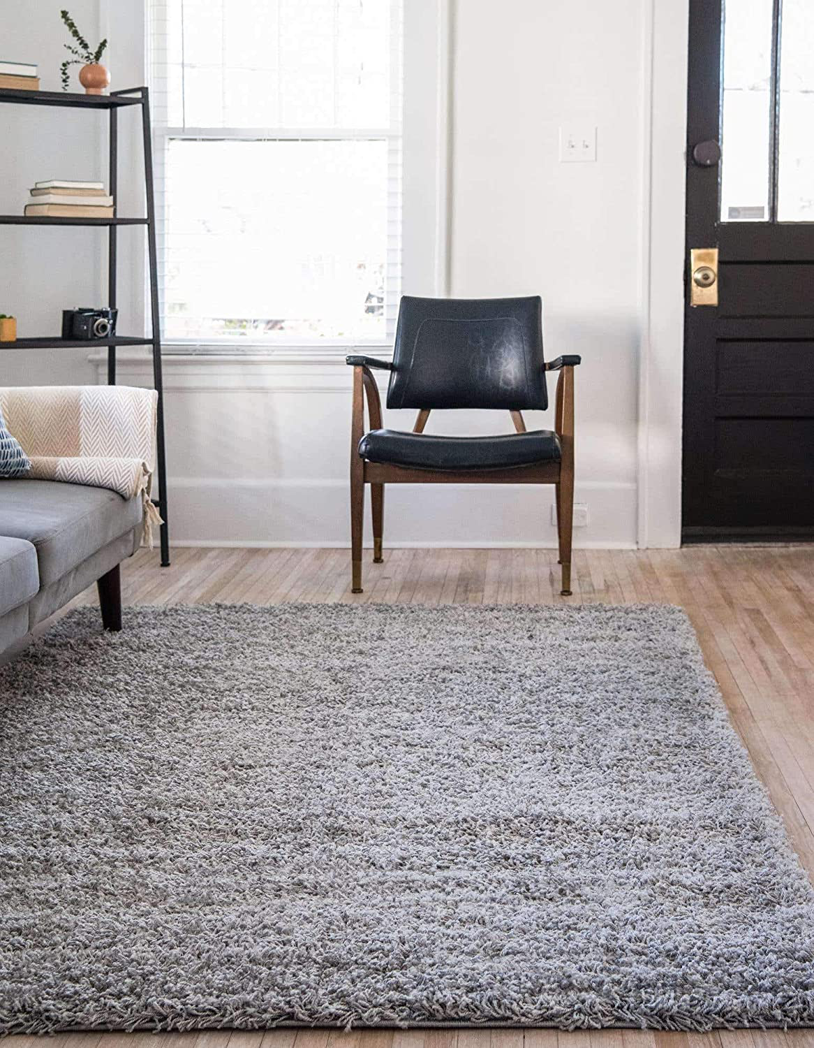 Unique Loom Solo Solid Shag Collection Area Modern Plush Rug Lush & Soft, 4' 0 x 4' 0, Graphite Gray