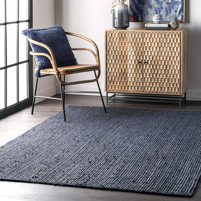 nuLOOM Rigo Hand Woven Farmhouse Jute Area Rug, 3' x 5', Navy