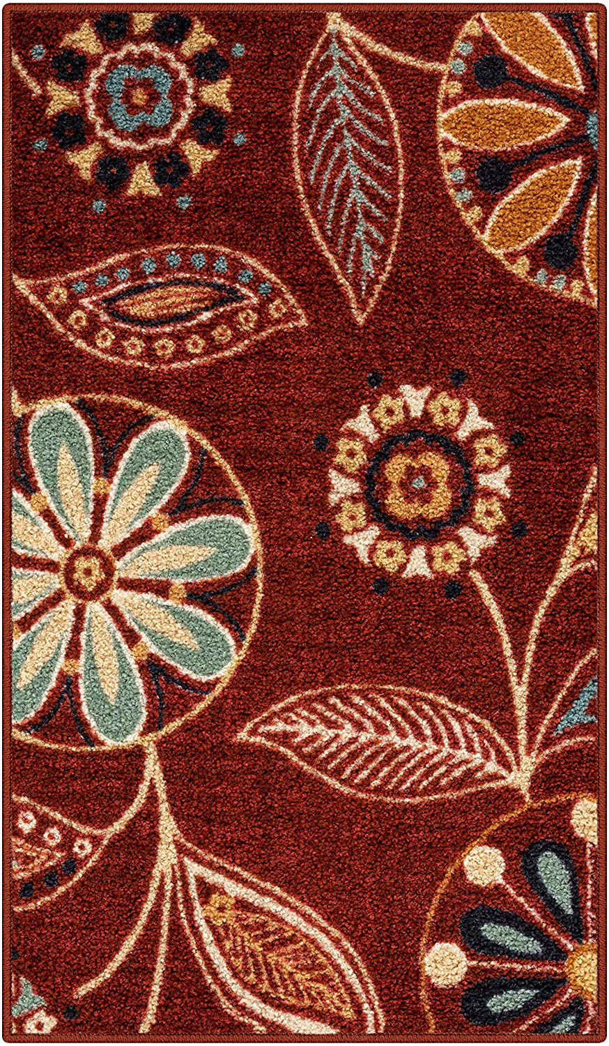 Maples Rugs Reggie Floral Runner Rug Non Slip Hallway Entry Carpet [Made in USA], 1'8 x 5, Merlot