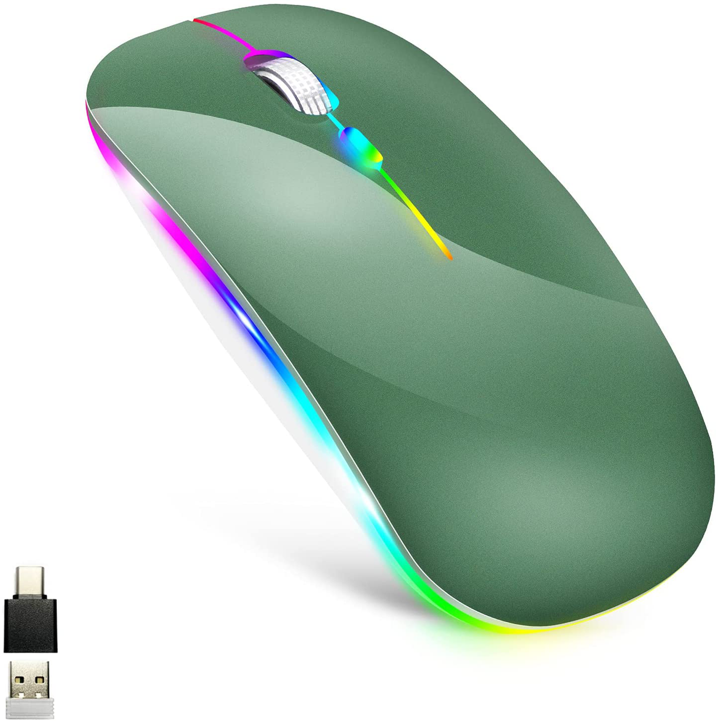 LED Wireless Mouse for MacBook air/MacBook pro/Laptops/Windows/Mac,Rechargeable Slim Silent Mouse 2.4G USB/Type-c Receiver,Rechargeable Wireless Mouse for MacBook/air/pro/mac/pc(Grey)