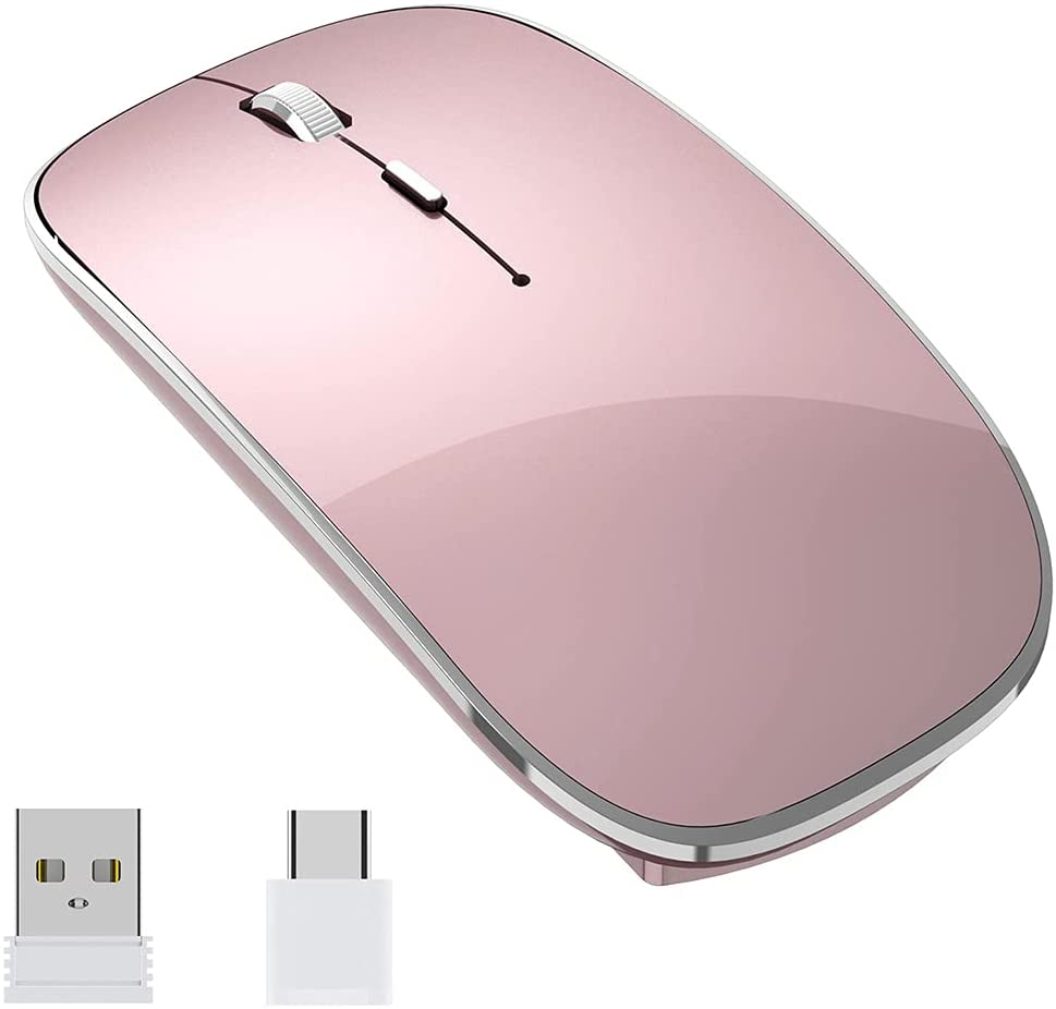 Halpilt Wireless Mouse Rechargeable, Portable, Silent Click USB-A Type-C Dual Mode 3 Adjustable DPI Business Office Leisure Home Small Mouse (Q23S Rose Gold)