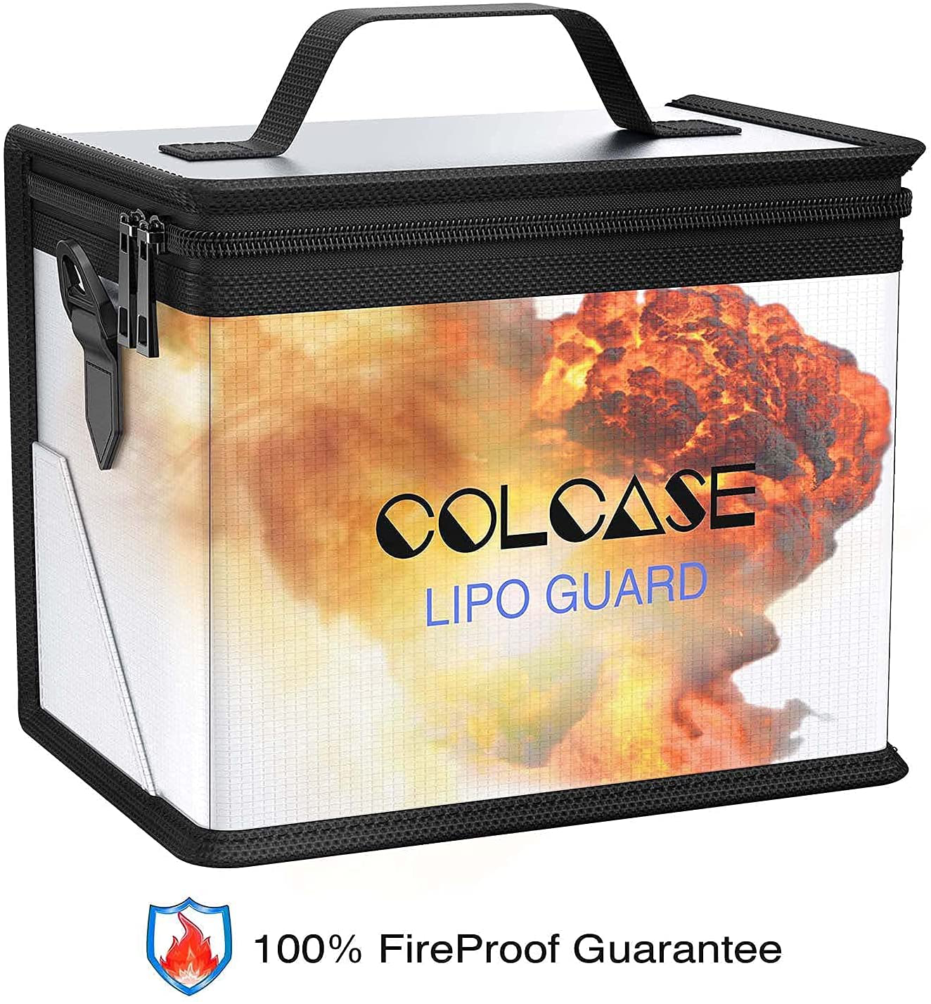 COLCASE Upgraded Fireproof Lipo Safe Bag for Lipo Battery Storage and Charging , Large Space Highly Sturdy Double Zipper Lipo Battery Guard (8.46x5.70x6.5 in)