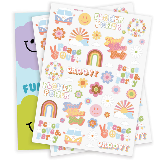 Groovy 70s Temporary Tattoos - 48 Glitter Styles