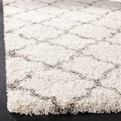 SAFAVIEH Hudson Shag Collection SGH282A Moroccan Trellis Non-Shedding Living Room Bedroom Dining Room Entryway Plush 2-inch Thick Area Rug, 5'3" x 5'3" Square, Ivory / Grey