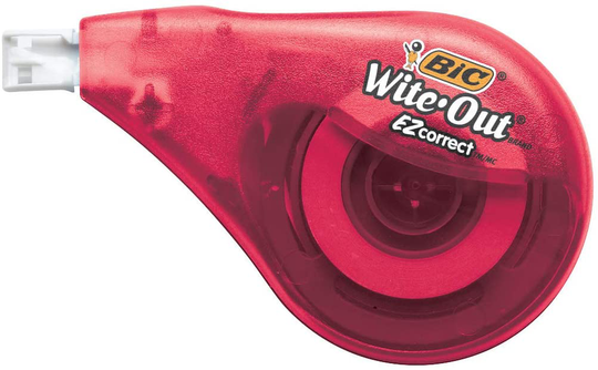 BIC Wite-Out Brand EZ Correct Correction Tape, White, Fast, Clean & Easy To Use, Tear-Resistant Tape, 4-Count